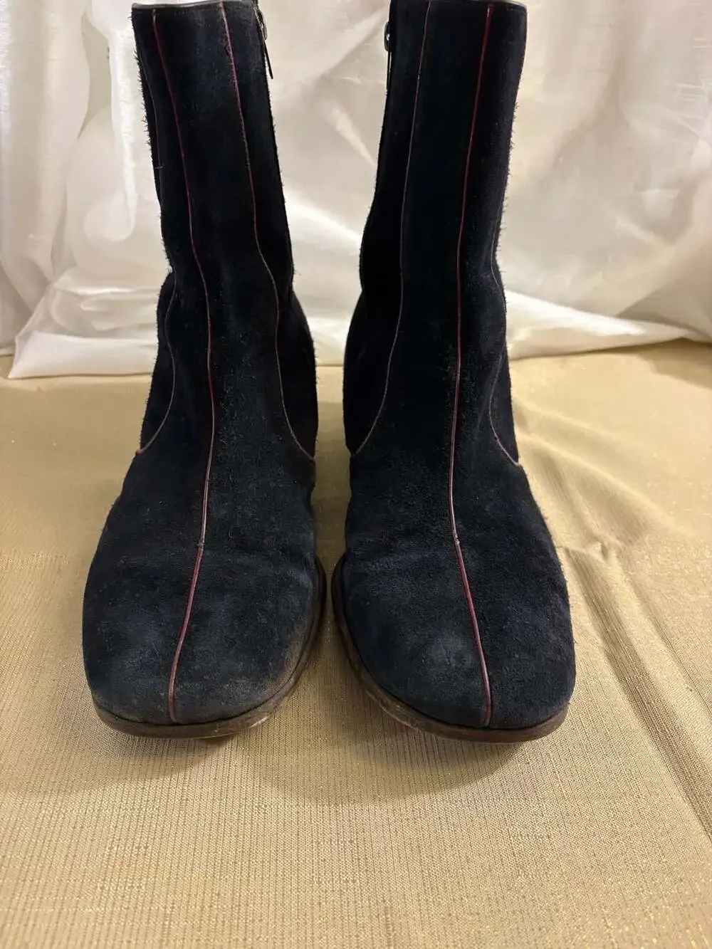 Vintage Suede Ankle Boots Blue with Piping, mens